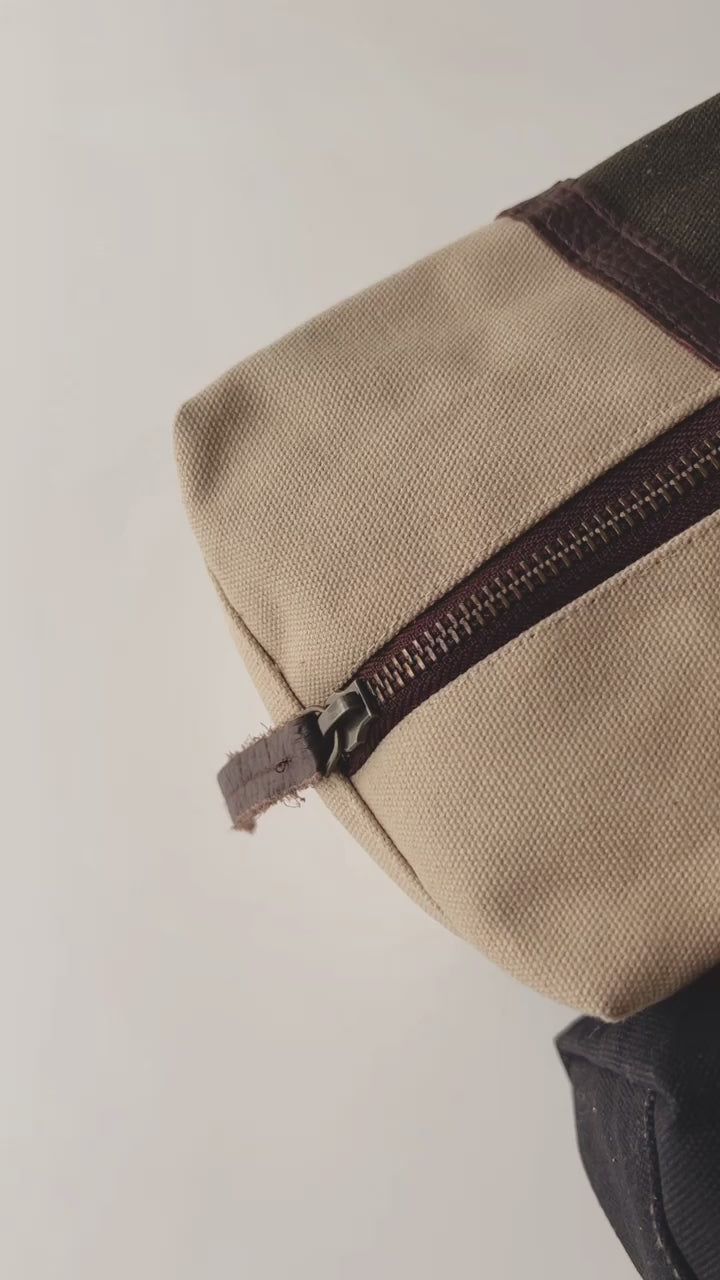 Leather and Canvas Travel Bag in Olive