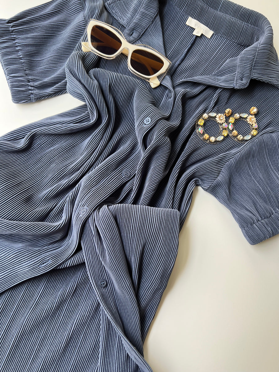 Plisse Button Down Dress/Duster