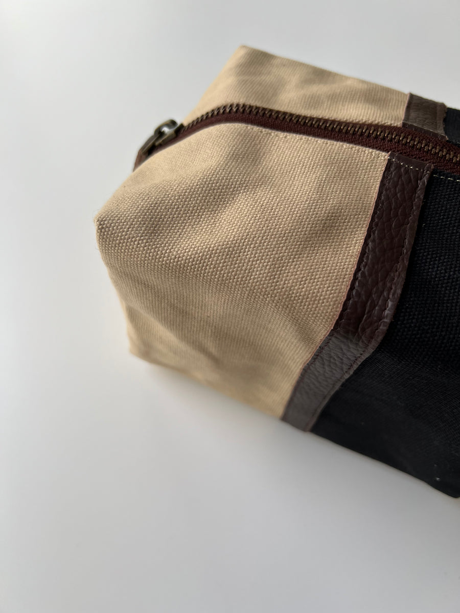 Leather and Canvas Travel Bag in Black