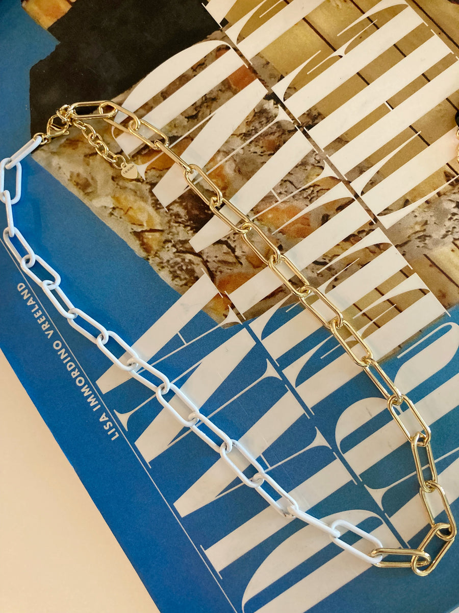 Enamel Paperclip Chain Necklace in White