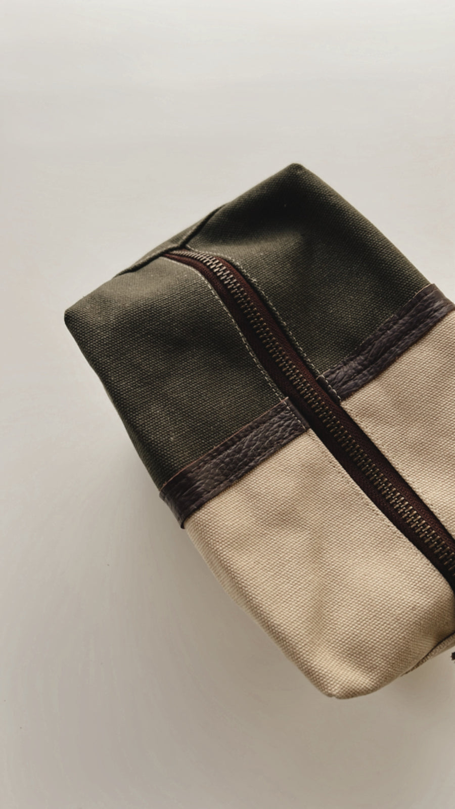 Leather and Canvas Travel Bag in Olive