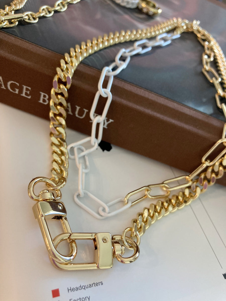 Enamel Paperclip Chain Necklace in White