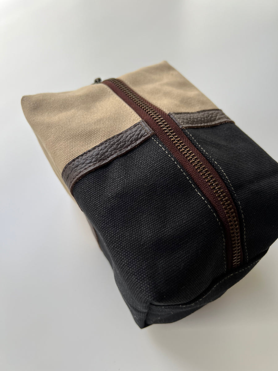 Leather and Canvas Travel Bag in Black
